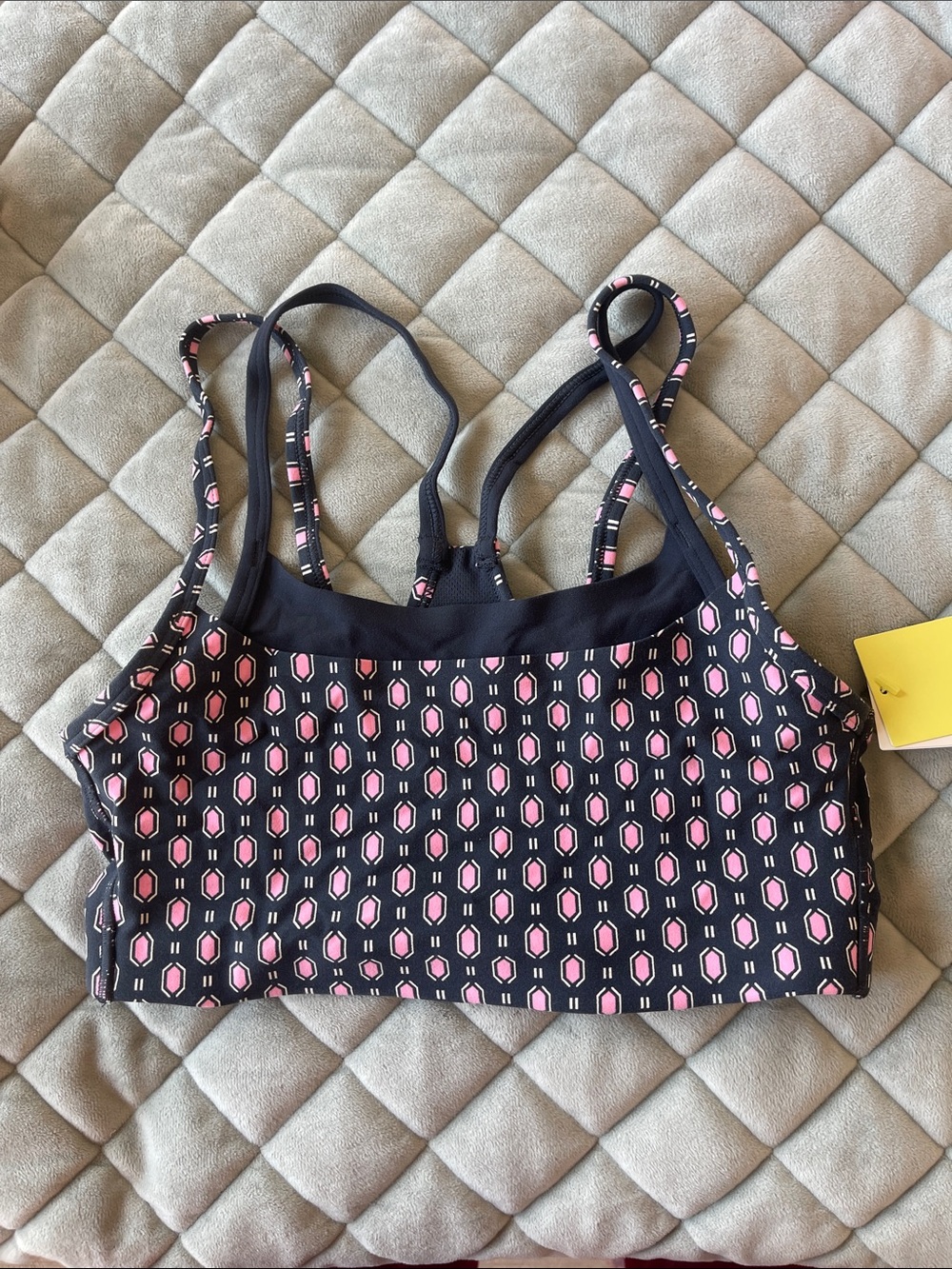 Navy & Pink Geometric Strappy Bralette